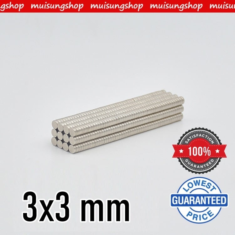 MUISUNGSHOP (10 ชิ้น) แม่เหล็ก Neodymium ทรงกระบอกขนาด 3 mm มีหลายความหนาแรงดูดสูง แม่เหล็กทดลองวิทยาศาสตร์