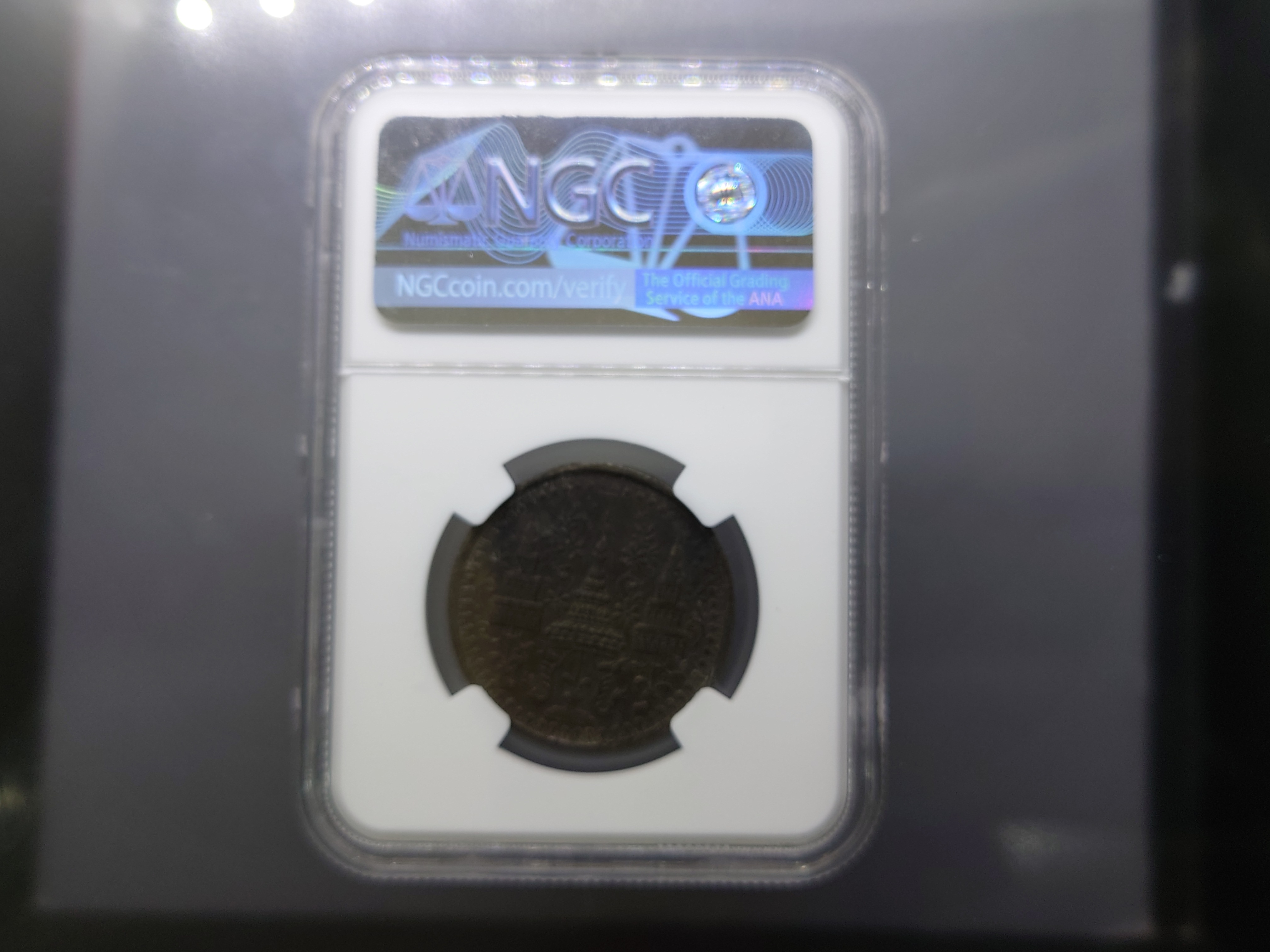 เหรียญเกรด เหรียญอัฐ ดีบุก พระมงกุฎ-พระแสงจักร รัชกาลที่4 XF DETAILS NGC ปี 2405