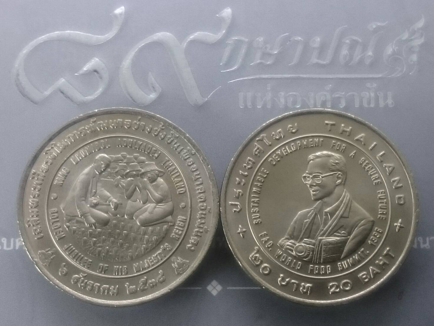 เหรียญ 20 บาท ที่ระลึกเฉลิมพระเกียรติการพัฒนาอย่างยั้งยืนฯ(เหรียญแอกริโคล่า) ปี2538 ไม่ผ่านใช้