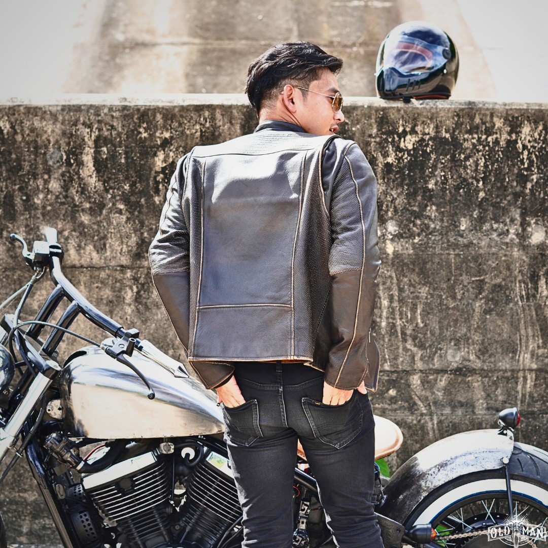 เสื้อหนังแท้ Caveman 802SC มีการ์ด (กรุณาสอบถามไซส์ก่อนสั่งซื้อ)