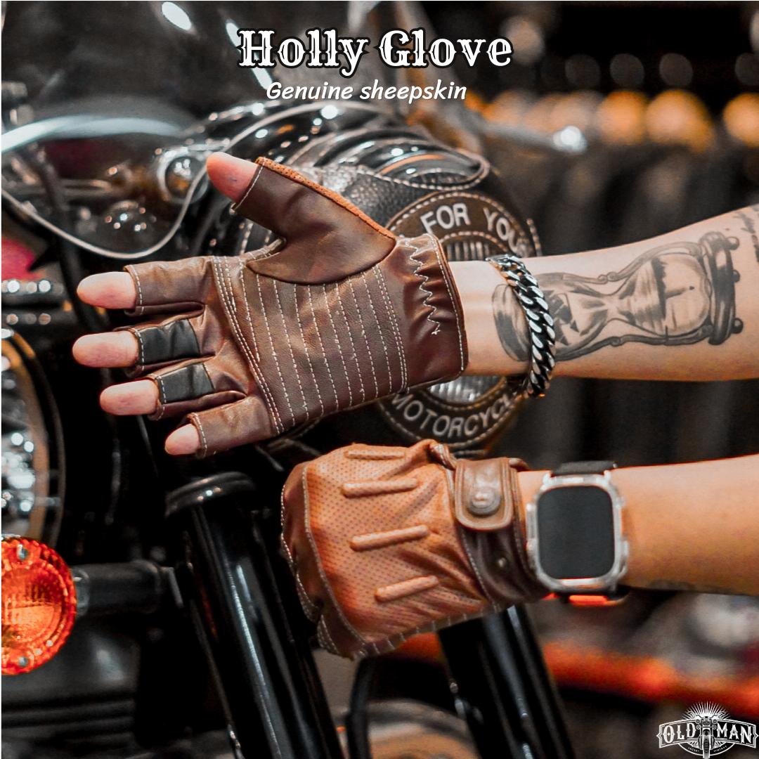 ถุงมือหนังแกะ Holly ครึ่งนิ้ว สีน้ำตาล (เช็คไซส์ก่อนสั่งซื้อเท่านั้น)