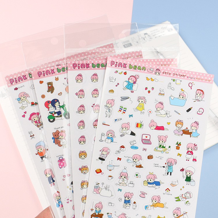 MUISUNGSHOP สติ๊กเกอร์ pink bean ลายการ์ตูน พร้อมส่งไทย