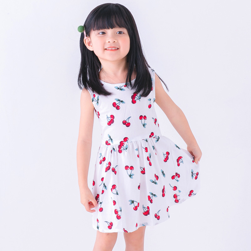 MUISUNGSHOP 🍒 เดรสเด็กลายเชอร์รี่ ลายดอกไม้ มินิเดรส เดรสเด็กผู้หญิง 🍒