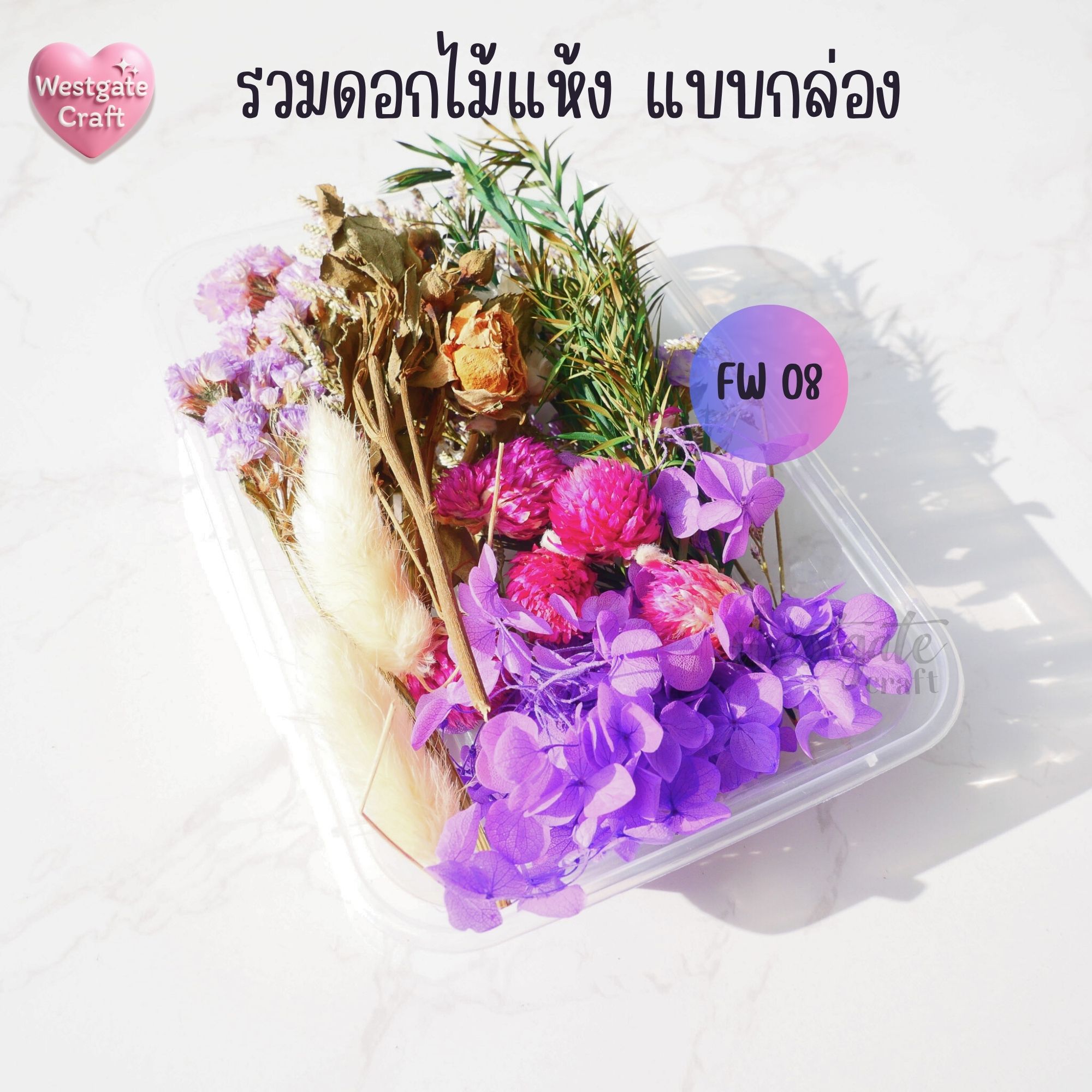 รวมดอกไม้แห้ง แบบกล่อง คละขนาด FW 01-09 , ดอกไม้แห้งจริง
