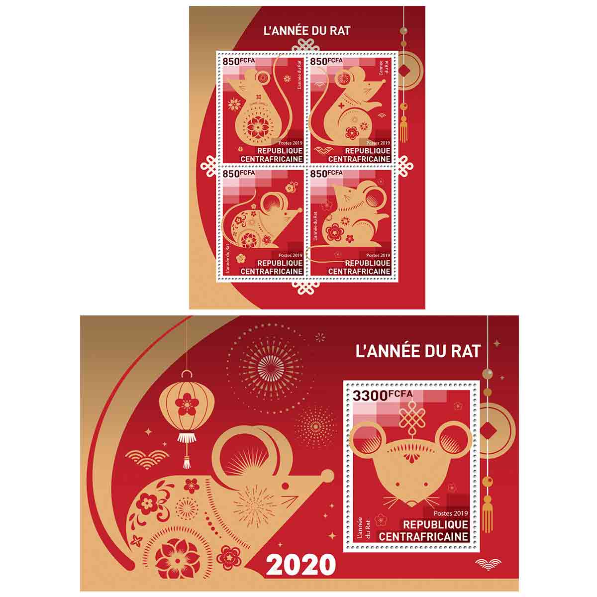 Central African Republic Stamp, 2020 Year of the Rat S/S
