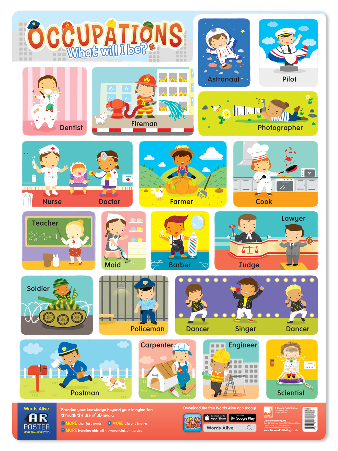 Words Alive AR 4D Poster - Occupations What will I be?