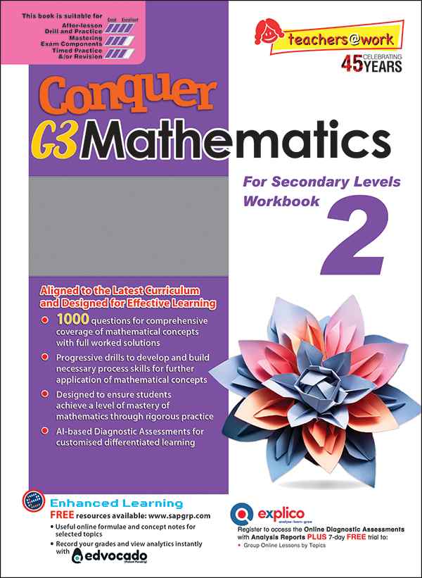 แบบทดสอบคณิตศาสตร์ภาษาอังกฤษระดับมัธยมศึกษาปีที่ 2 Conquer G3 Mathematics For Secondary Levels Workbook 2