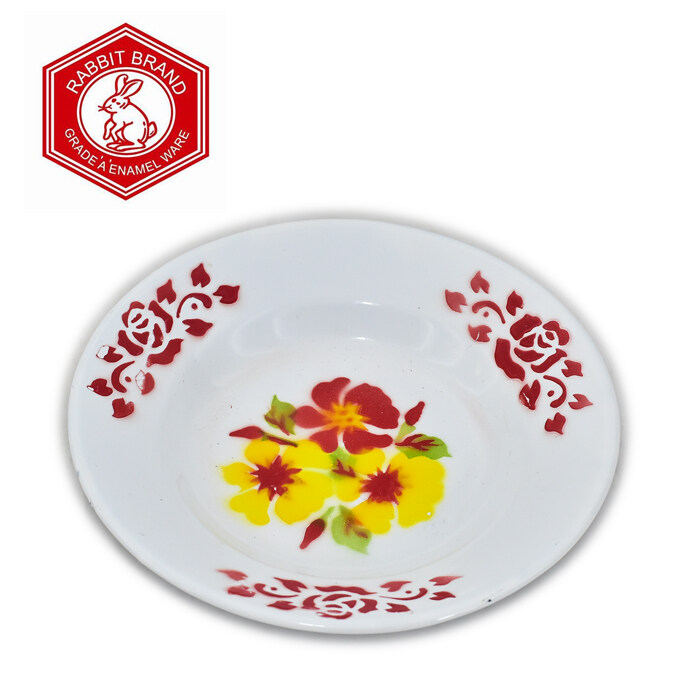 จานสังกะสีเคลือบ 8 นิ้ว (20 ซม.) ลายดอก กระต่าย /ยกโหล 12 ใบ