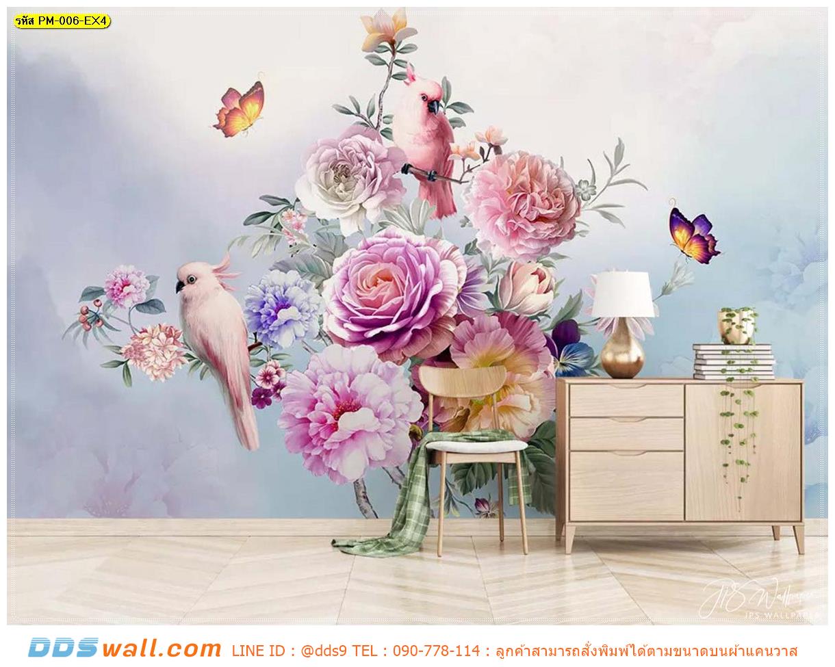 ผ้าแคนวาส พิมพ์ลายดอกไม้สไตล์อังกฤษเกรดพรีเมี่ยม ตกแต่งมุมพักผ่อนในบ้าน สีสันสวยงาม