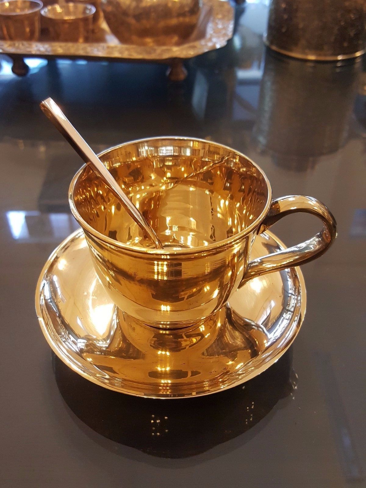 ชุดถ้วยกาแฟใหญ่ เรียบเงาพิเศษ พร้อมช้อนกาแฟ