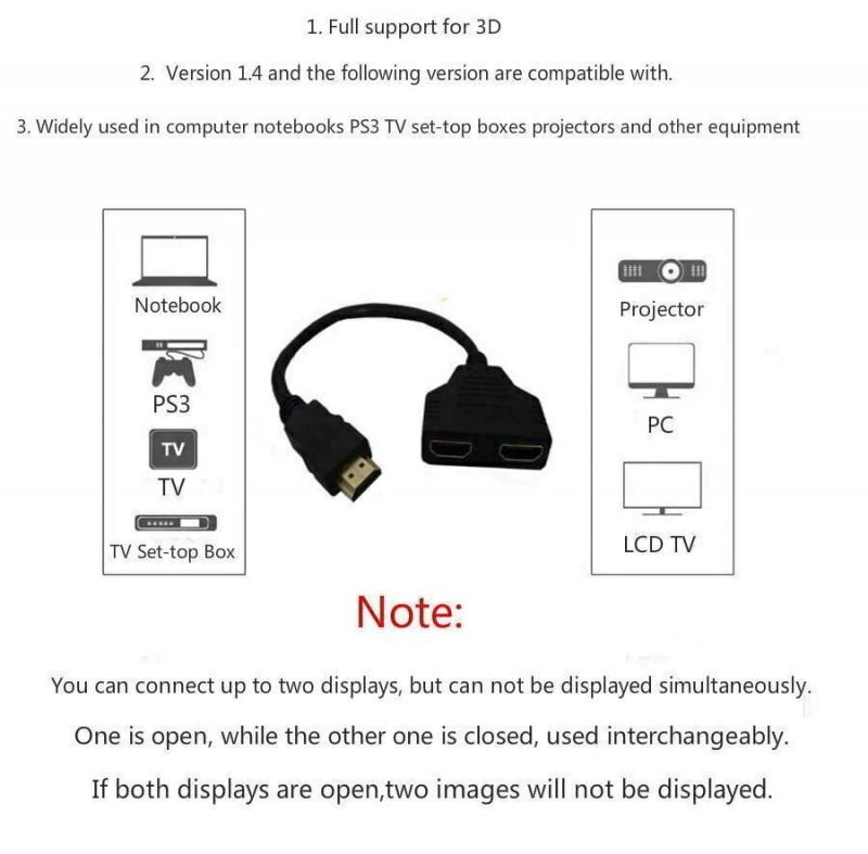 สาย HDMI สายตัวแยก 1 ชายคู่ HDMI 2หญิง Y รางช่องยูเอสบี 0.3 ม