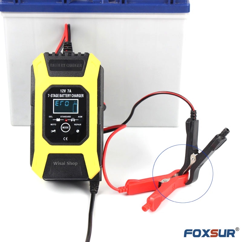 FOXSUR เครื่องชาร์จ 12V สลายซัลเฟตและฟื้นฟูแบตเตอรี่รถยนต์และรถจักรยานยนต์ Car/Motorcycle Smart Battery Charger / Pulse Repair Charger 12V 7A/ 6-120Ah รุ่น FBC1207D
