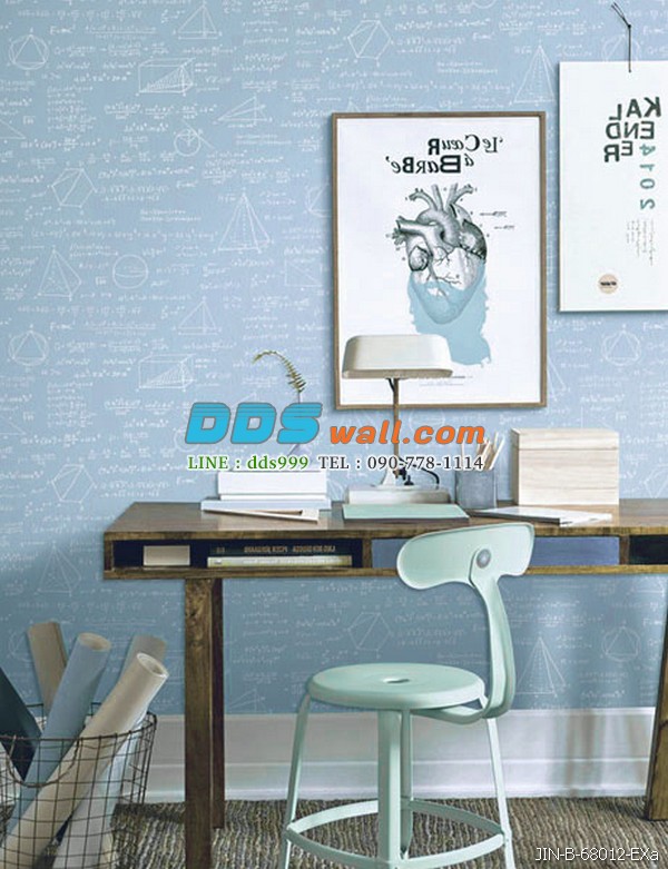 JFAY12-40 ลายสูตรคณิตศาสตร์ สีขาว พื้นหลังสีฟ้า