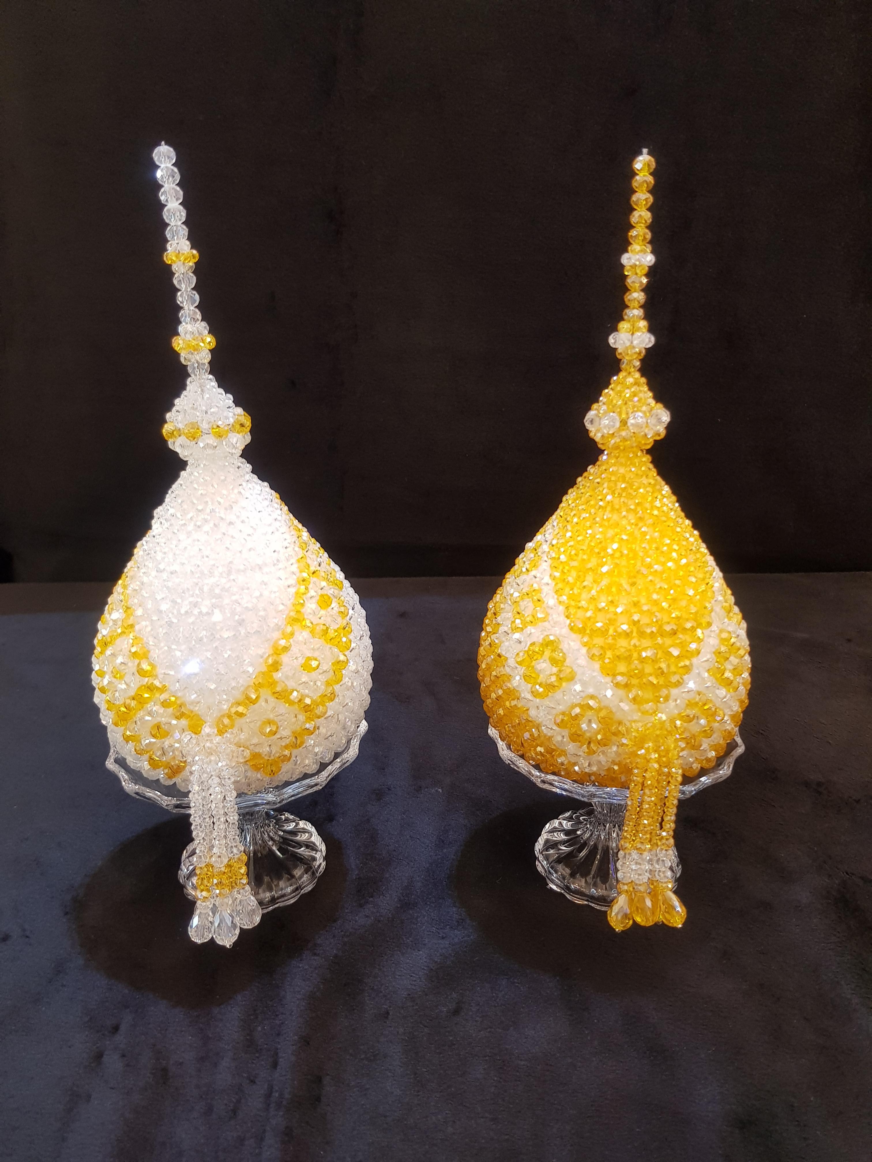 ชุดพุ่มเงินพุ่มทองคริสตัลไทยโบราณ แห่งสยามประเทศ พุ่มคริสตัลแท้ ขนาด 4.5 นิ้ว พร้อมพานคริสตัล