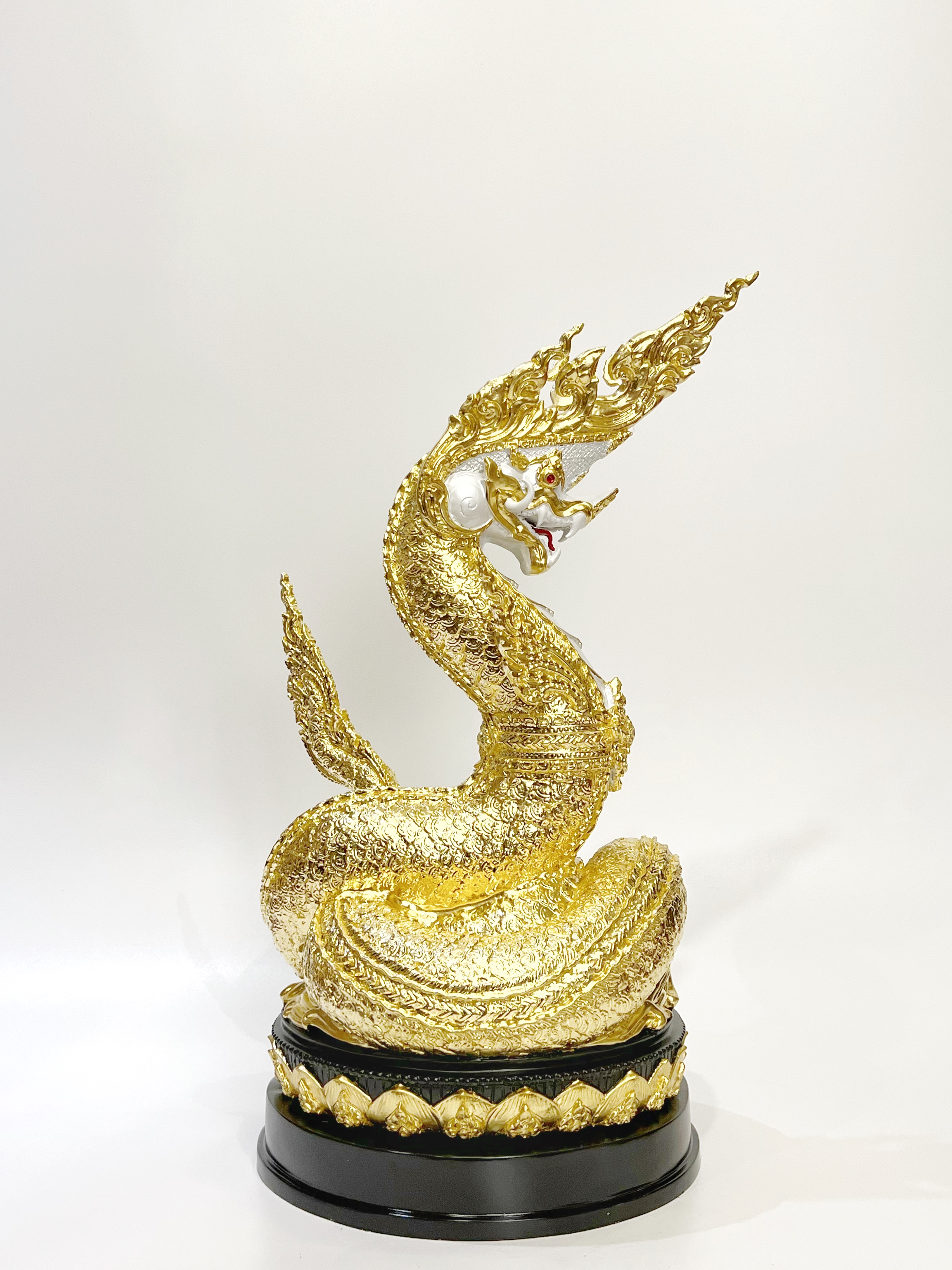 รูปหล่อ พญานาคราช พญานาค 1 เศียร สัมฤทธิ์ ลงรักปิดทองคำเปลว(ลาย) เกล็ดปิดทอง