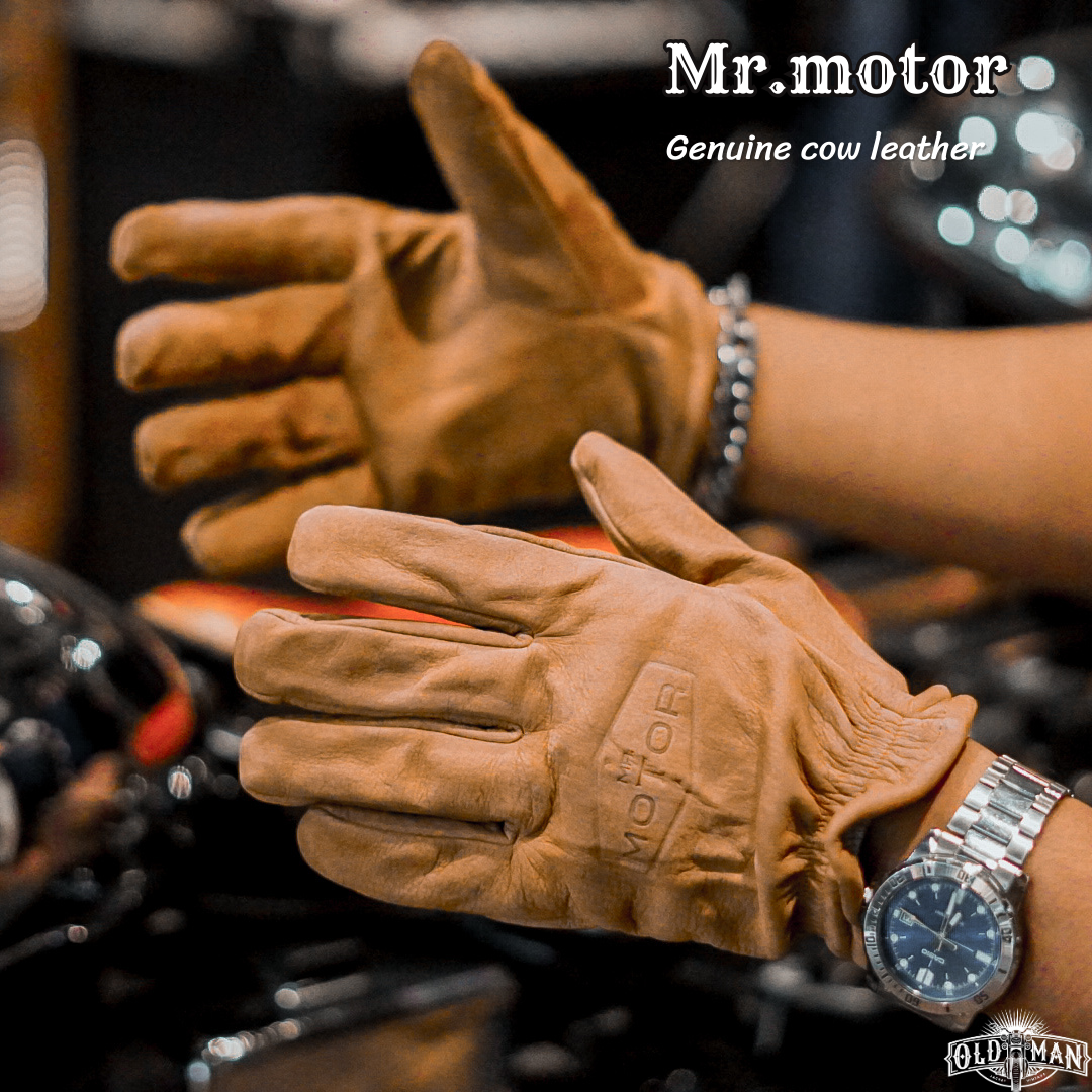 ถุงมือหนังวัว Mr.motor (เช็คไซส์ก่อนสั่งซื้อเท่านั้น)