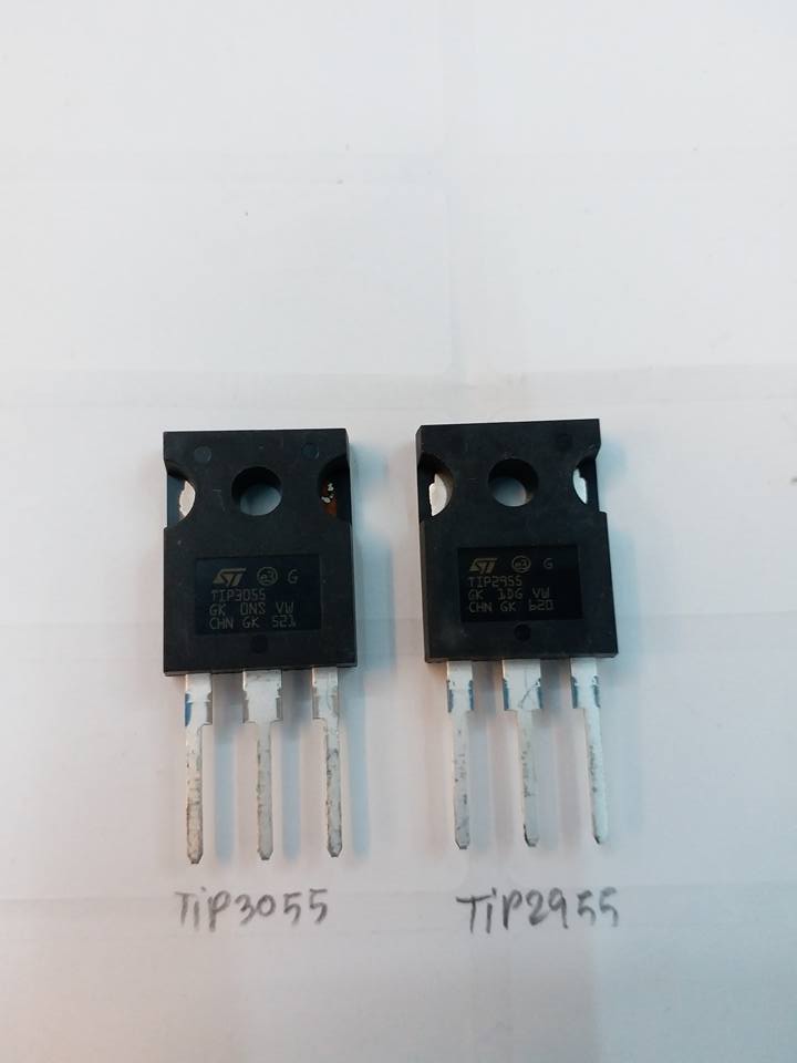 ทรานซิสเตอร์เบอร์TIP3055+TIP2955ราคาคู่ล่ะตัวถังTO-247ยี่ห้อST MICROELECTRONICSTRANSISTERชนิดNPN+PNP