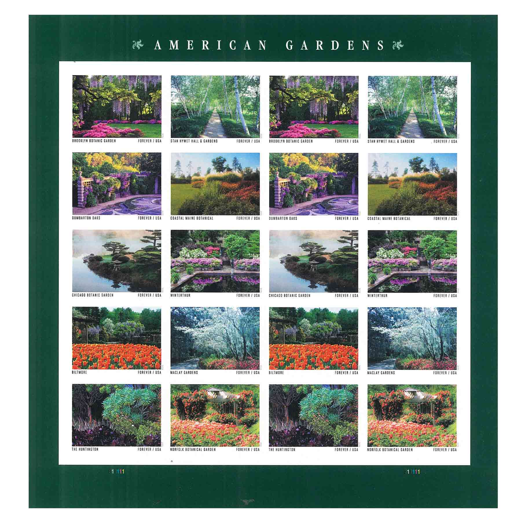 USA Stamp, 2020 American Gardens S/S แสตมป์ 10 สวนสวย ในอเมริกา