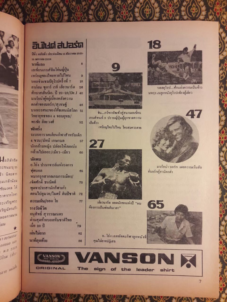 อินไซด์ สปอร์ต ฉบับปฐมฤกษ์ ปีที่ 1 ฉบับที่ 1 ประจำเดือนธันวาคม 2525 – 15 มกราคม 2526