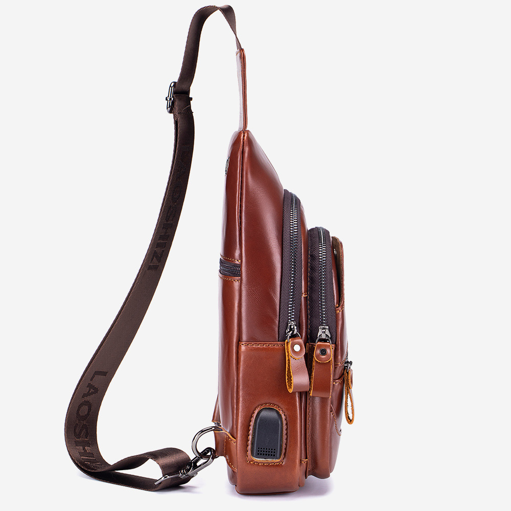 กระเป๋าคาดอกผู้ชาย หนังแท้100% พกพาสะดวก ใส่สมุด ใส่ iPad และของใช้ส่วนตัวได้ CODE:B077