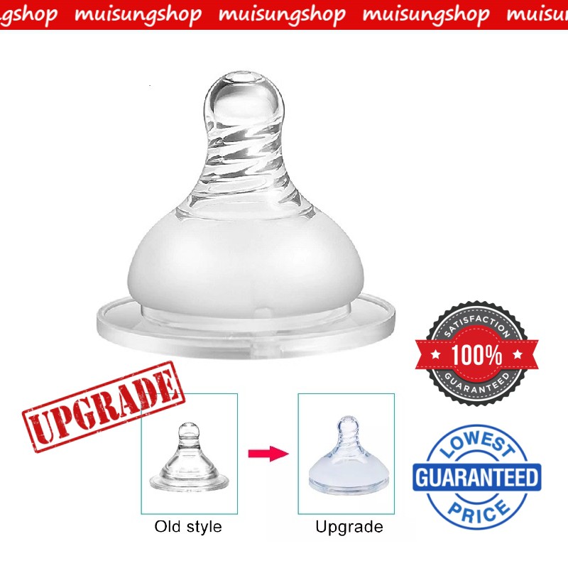 muisungshop จุกนมคอกว้างแบบเกลียว จุกนมซิลิโคนแบบนุ่มปราศจาก Bpa