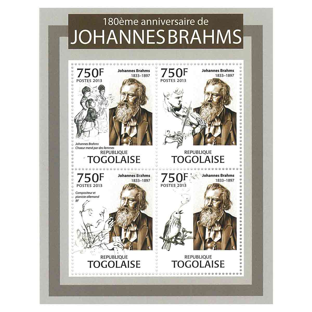 Togo Stamp, 2013 180th Anniversary of Johannes Brahms