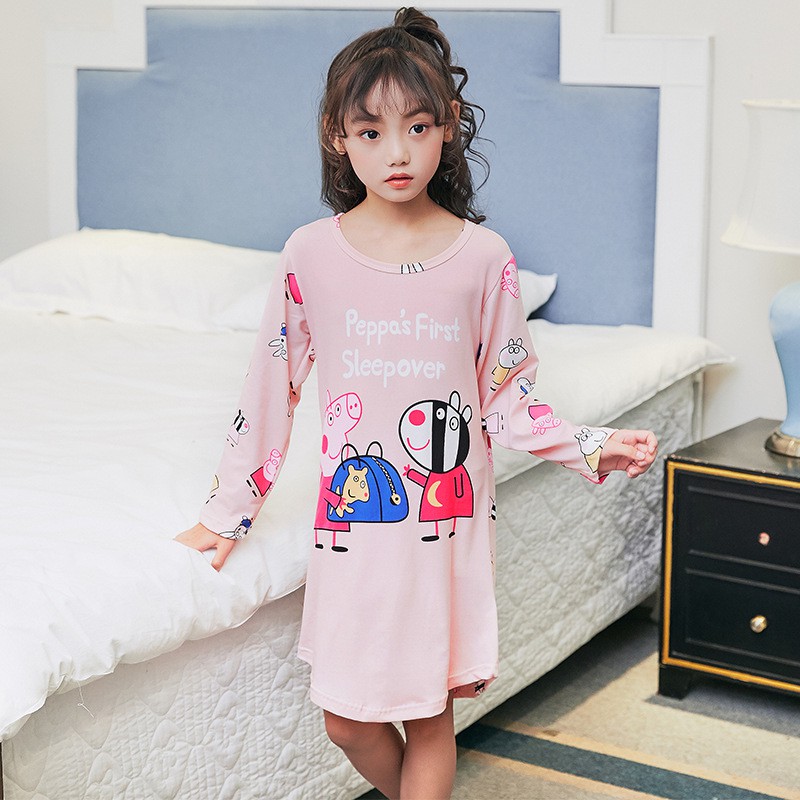 MUISUNGSHOP ชุดนอนเด็กผู้หญิง แบบเดรสกระโปรงแขนยาว สินค้าพร้อมส่ง