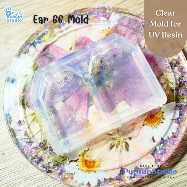 Ear 66 Omamori with Bow Clear Mold / Thickness 5+2 mm / Earring Mold / UV Resin Mold / Clear Silicone Mold