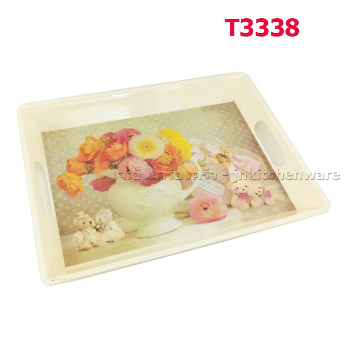 ถาดเหลี่ยมลึกมีหูเมลามีน 38*28*4 ซม. T3338