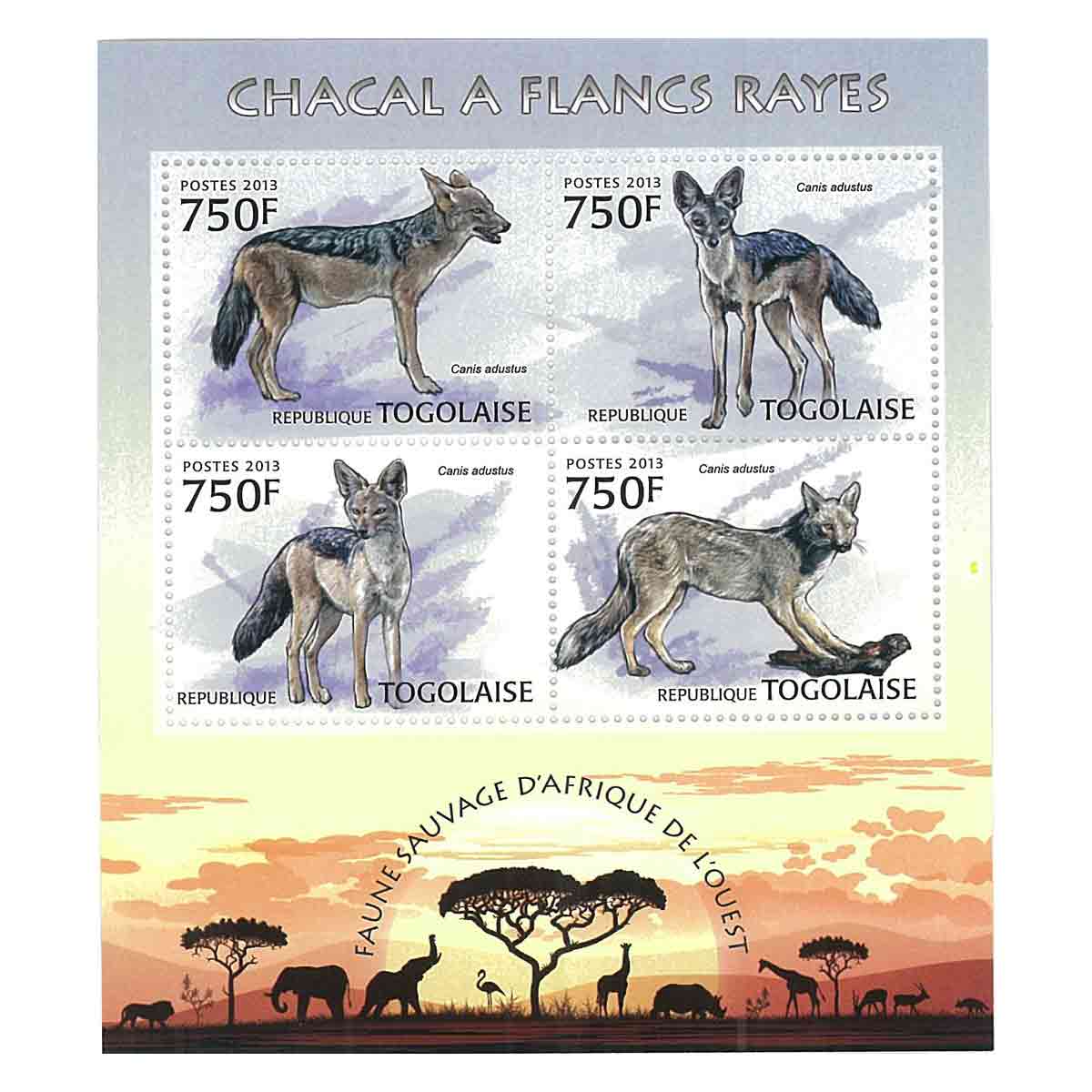 Togo Stamp, 2013 Side-striped Jackal, Wildlife, Animals