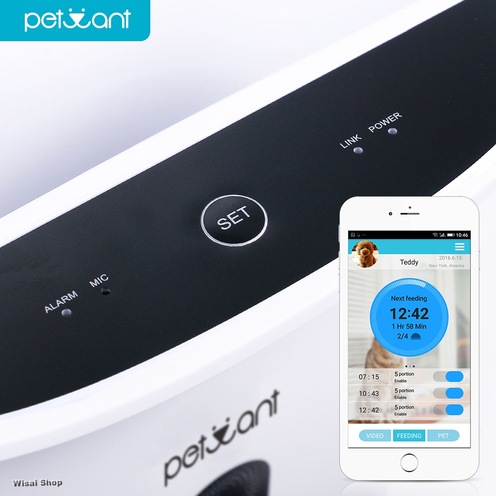 Petwant เครื่องให้อาหารแมวและสุนัข อัตโนมัติ Automatic Pet Feeder รุ่น PF-103 สามารถควบคุมการทำงานผ่าน APP และดูวีดีโอ Real Time ได้ พร้อมรับประกัน 3 เดือน