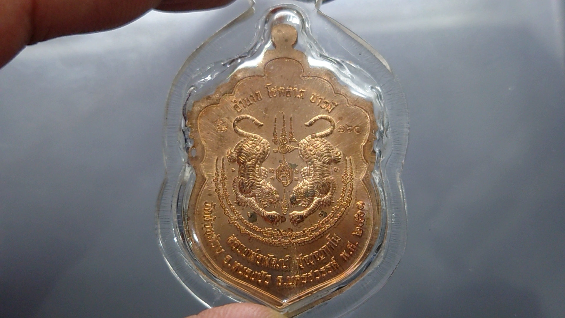 เหรียญเสมาเสือคาบดาบ รุ่น1 เนื้อนวะ หน้ากากชุบทอง ขอบแดง ซุ้มขาว หลวงพ่อพัฒน์ วัดห้วยด้วน โคท 160