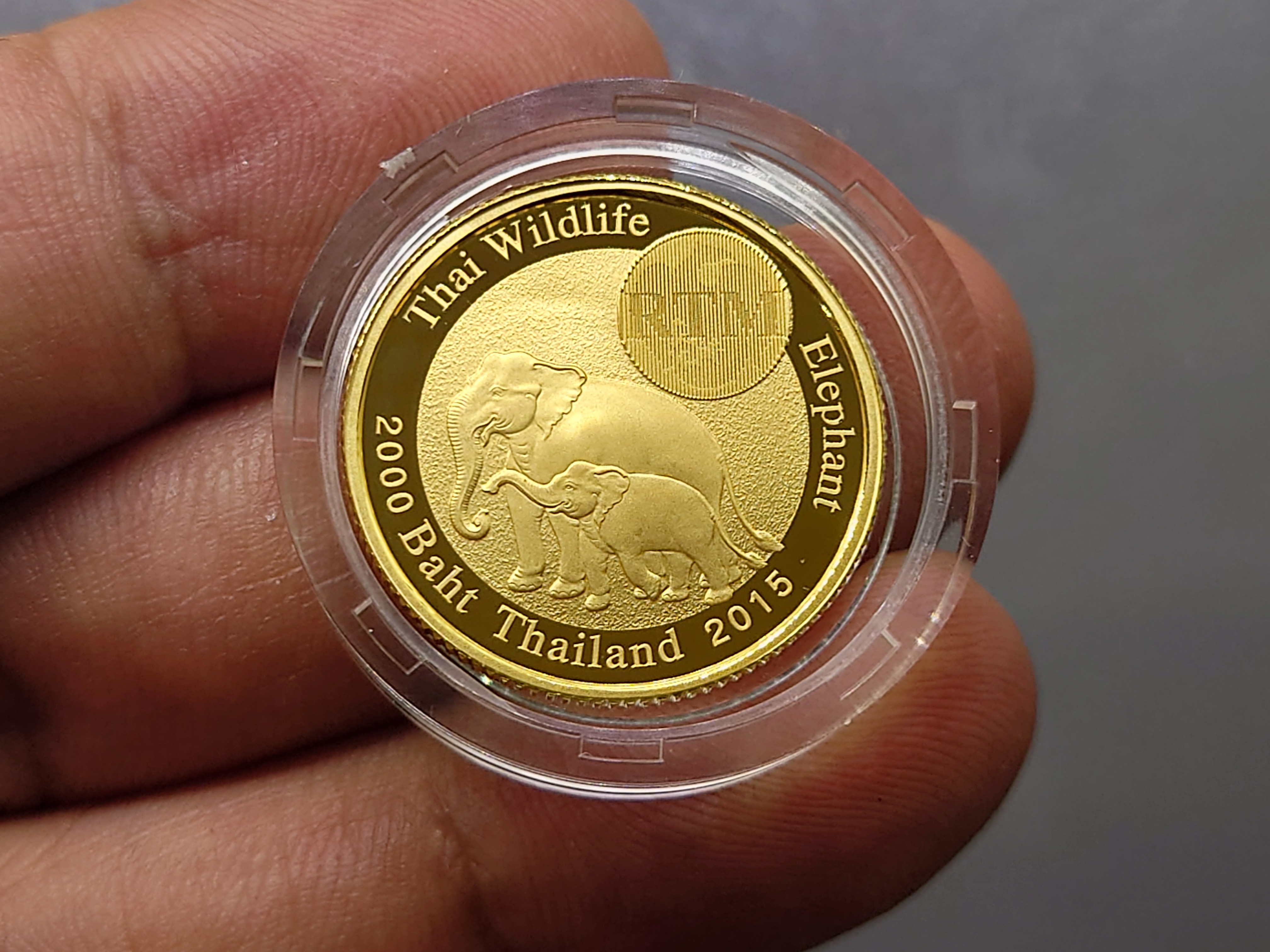 เหรียญทองคำขัดเงา(ทอง 99.9%) เหรียญ 2000 บาท ที่ระลึก ช้างไทย(ช้างแม่ลูก) พร้อมกล่องเดิม ใบเซอร์ สร้างน้อย หายาก พ.ศ.2558