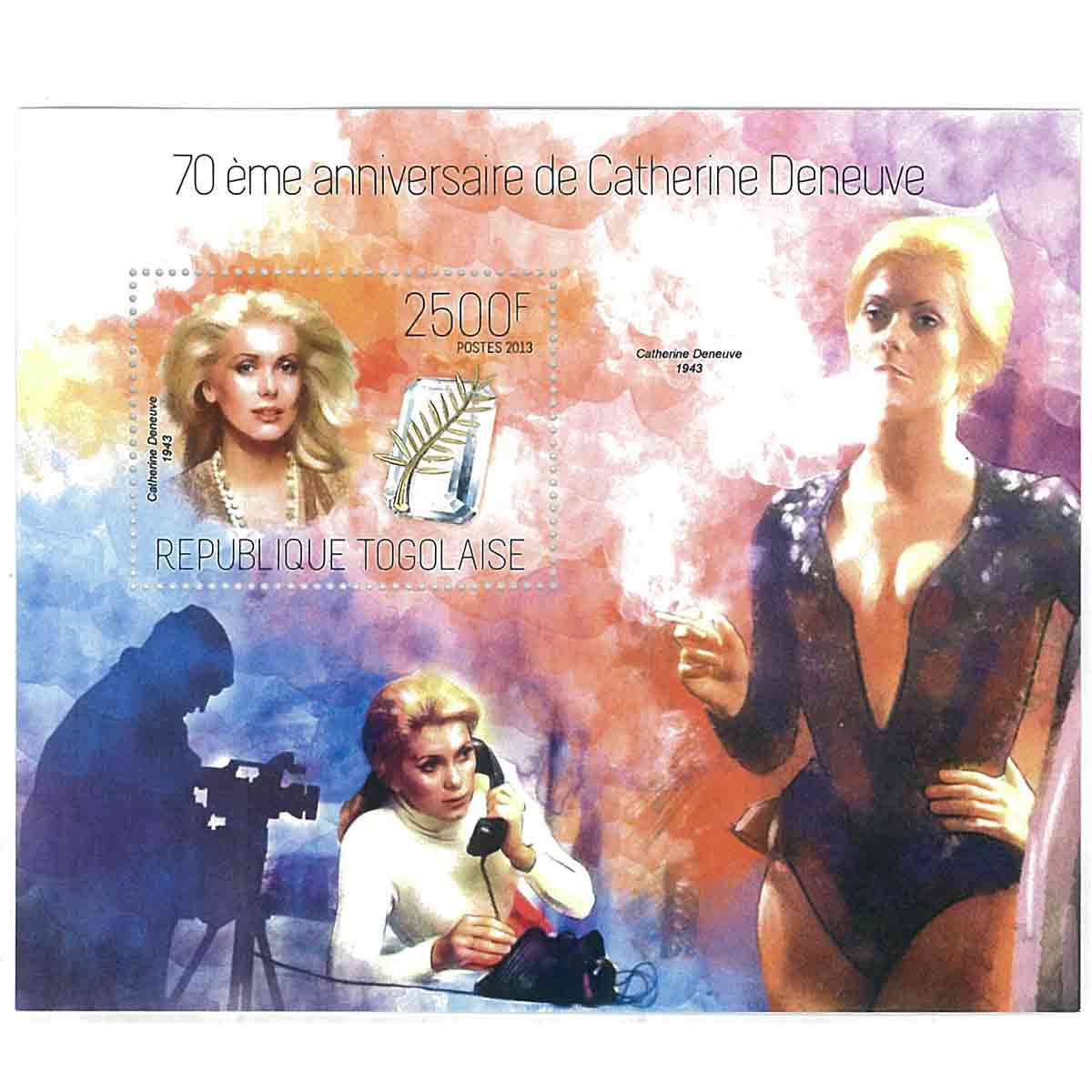 Togo Stamp, 2013 70th Birthday Catherine Deneuve, Famous People S/S