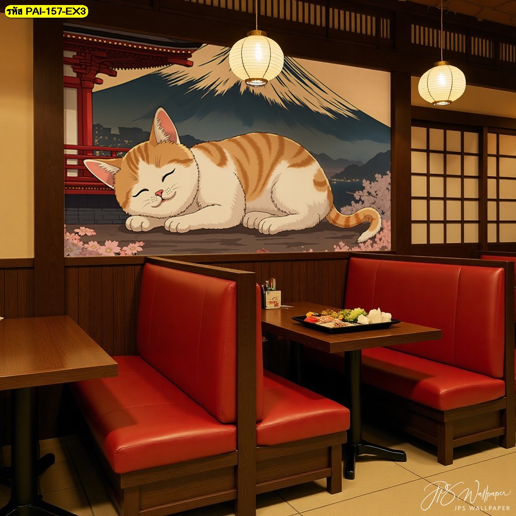 แต่งร้านญี่ปุ่นให้น่านั่ง ด้วยวอลเปเปอร์แมวญี่ปุ่นสุดอบอุ่น