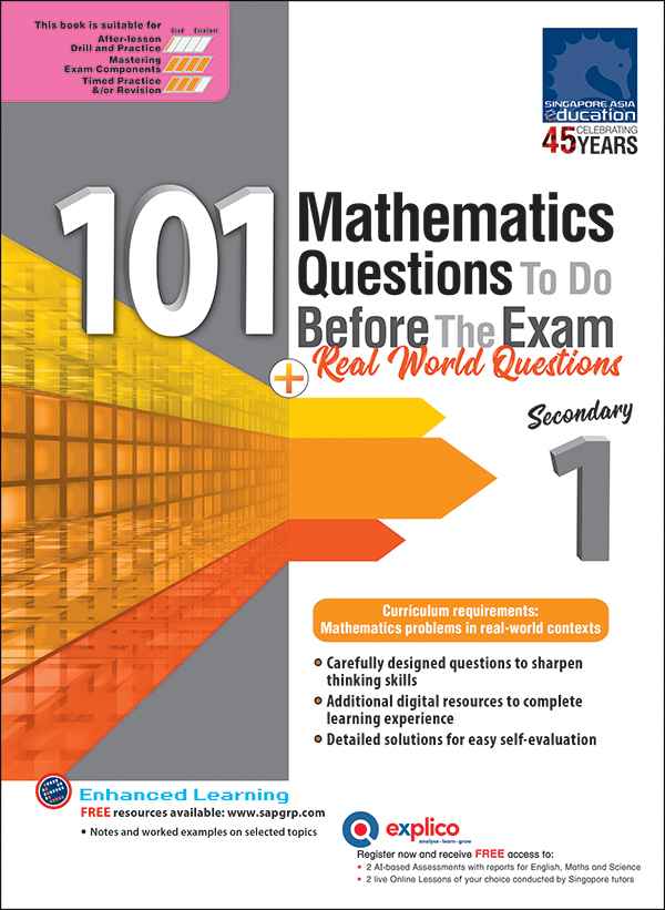 แบบฝึกหัดคณิตศาสตร์ภาอังกฤษ ม.1 101 Mathematics Questions To Do Before The Exam + Real World Questions Secondary 1
