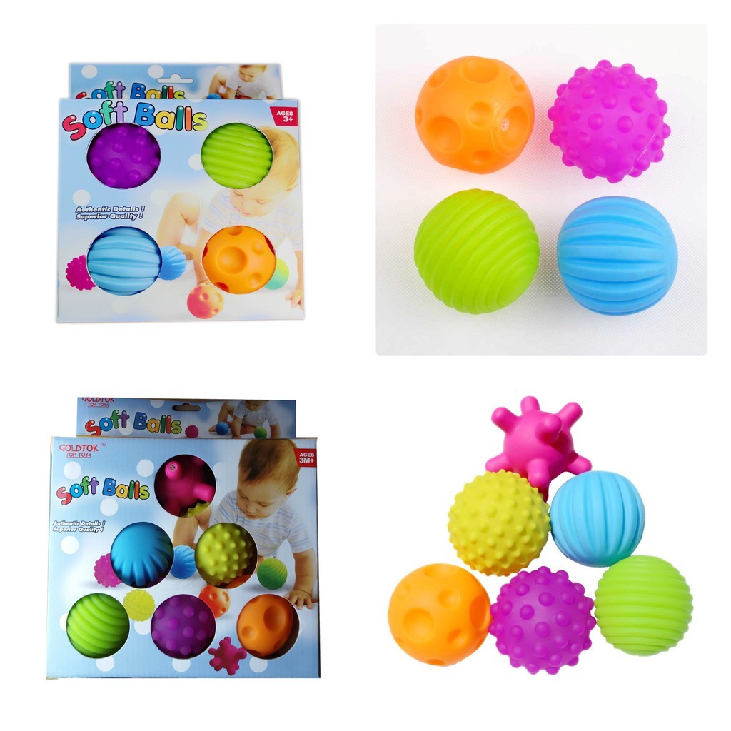 MUISUNGSHOP Softball เซ็ต 4 / 6 ลูก : ลูกบอลยางนิ่ม บีบแล้วมีเสียง ปลอดสาร BPA เสริมพัฒนาการ ของเล่นสำหรับลูกน้อย โดย muisungshop