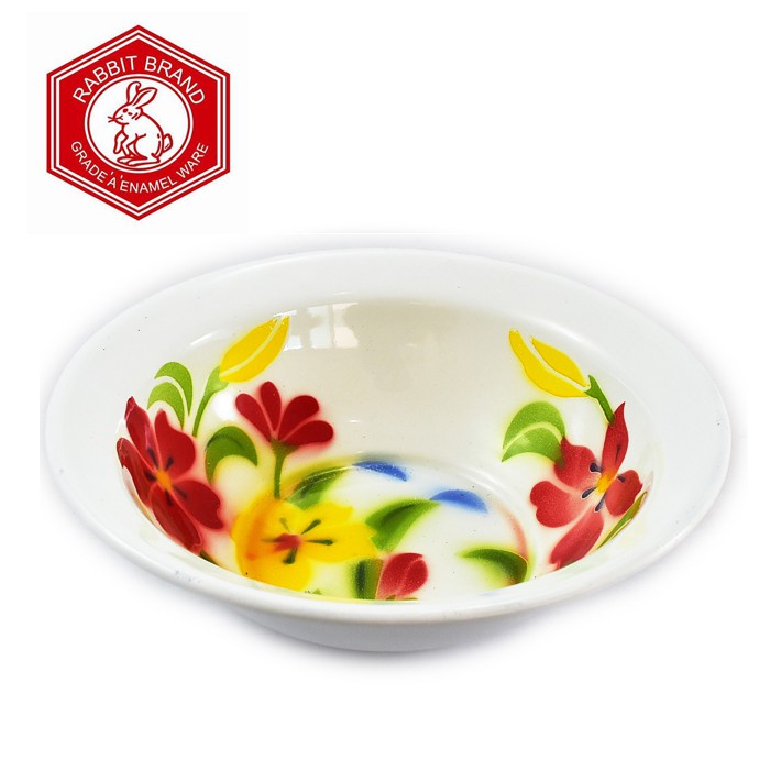 ชามสังกะสีเคลือบ 8 นิ้ว (20 ซม.)กระต่าย-ลายดอก /ยกโหล 12 ใบ