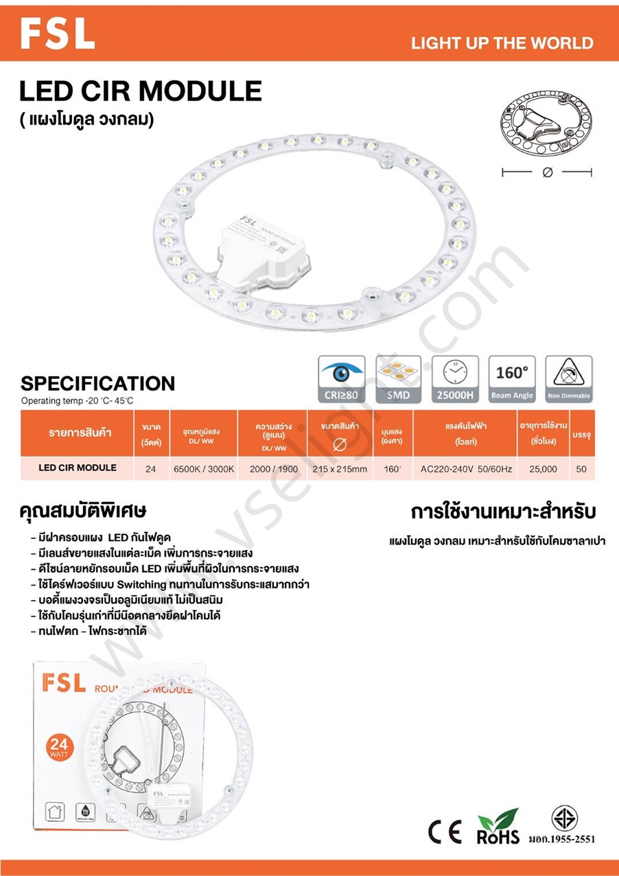 แผ่นชิพ Round LED Module 24W FSL แสง 6500K 3000K โคม LED Celing ติดเพดาน