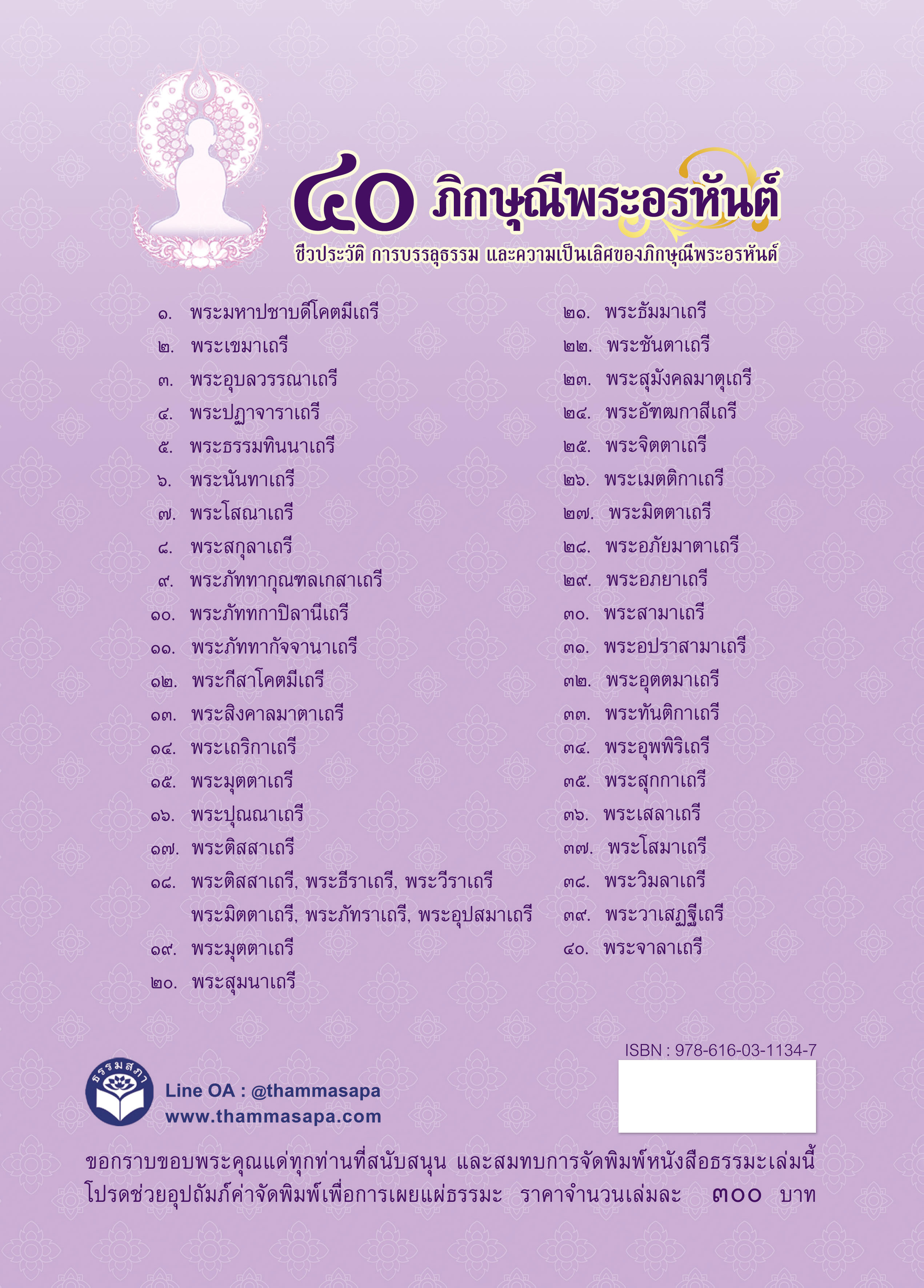 หนังสือ ๔๐ ภิกษุณีพระอรหันต์ ชีวประวัติ การบรรลุธรรม และความเป็นเลิศของภิกษุณีพระอรหันต์ ปี 2567