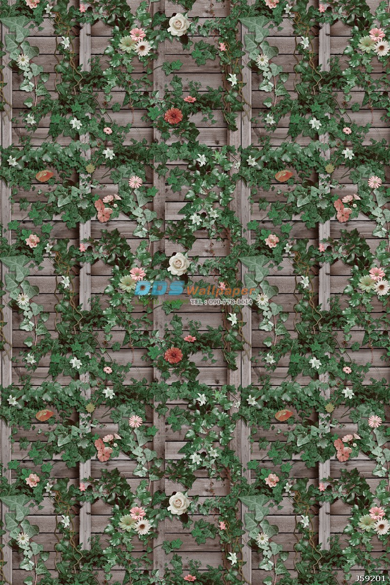 JLOT12-77 ลายกำแพงดอกไม้ สีเขียวเข้ม