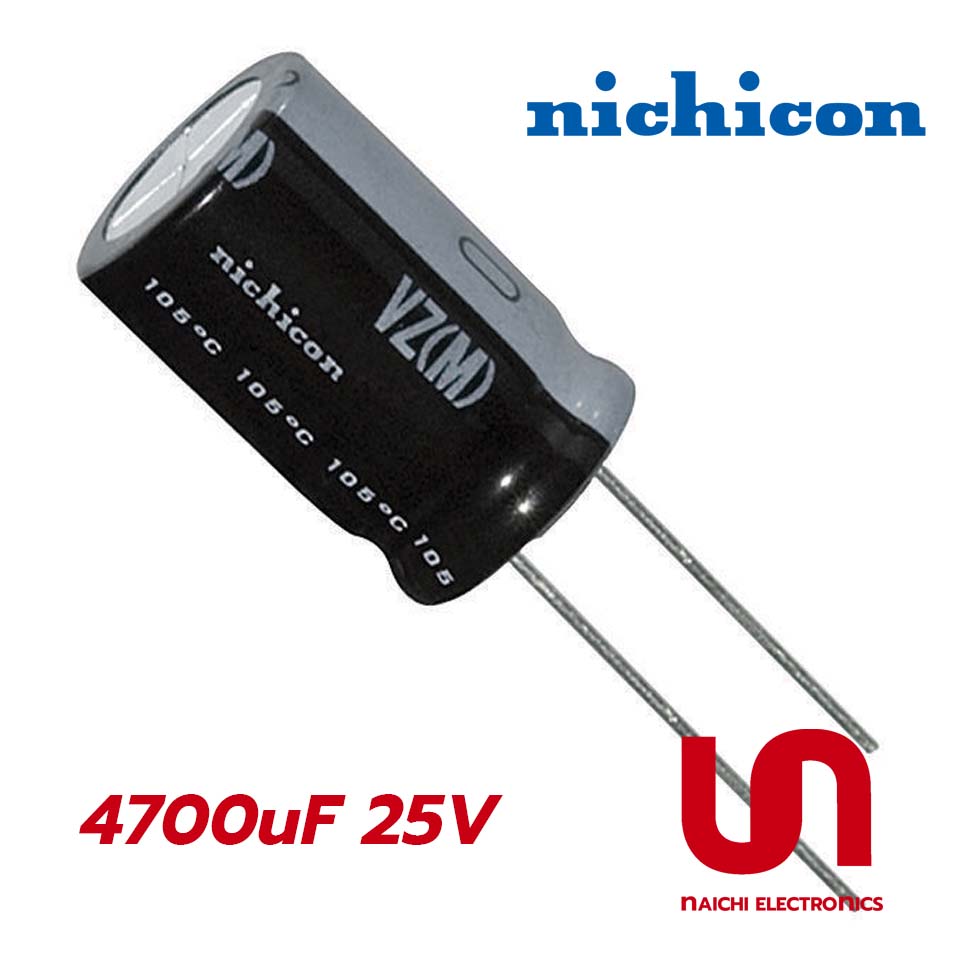 Nichicon คาปาซิเตอร์ 4700uF 25V 2000hrs 85°C Size 16x30mm ระยะห่างขา 7.5mm