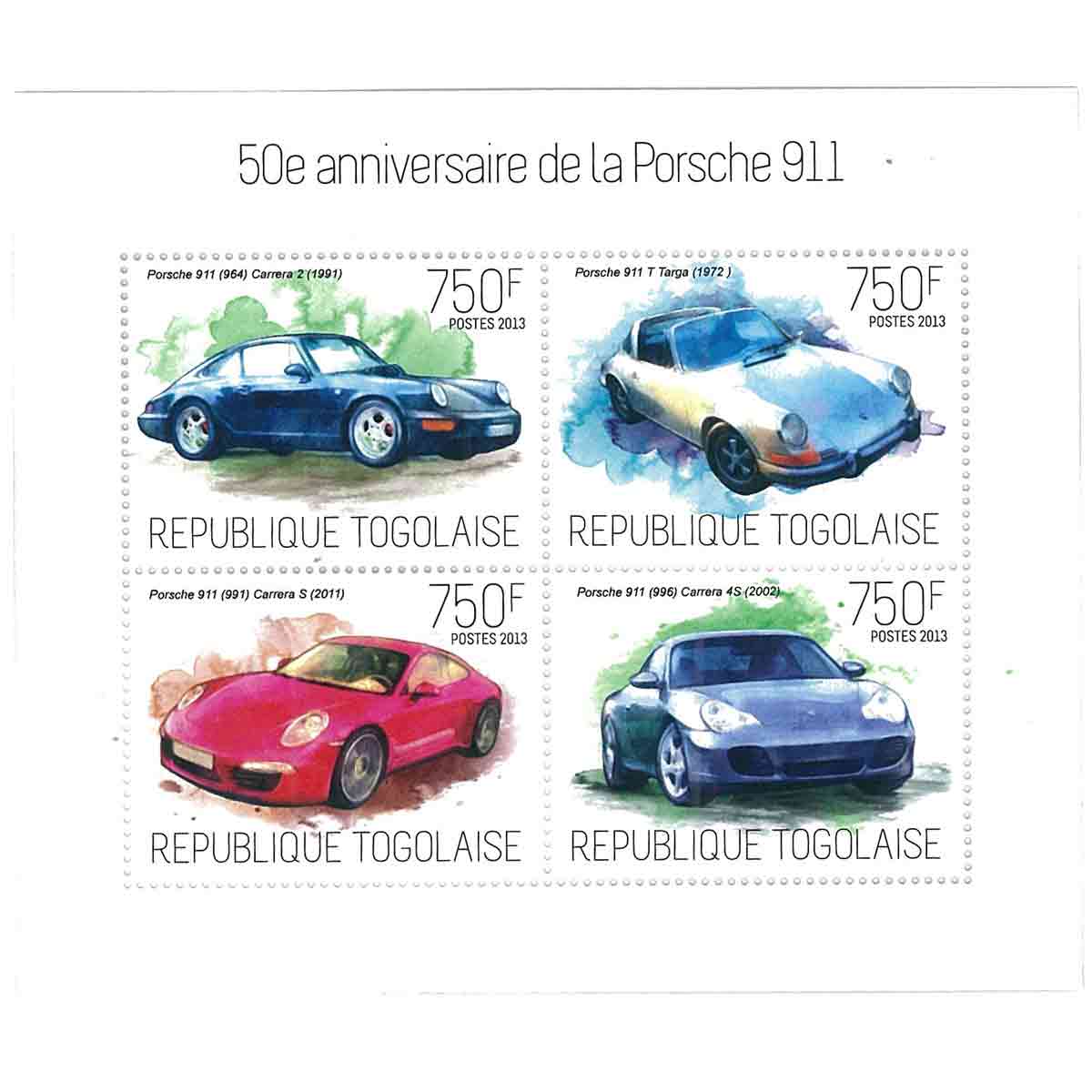 Togo Stamp, 2013 50th Anniversary of Porsche 911, Car, Transportation