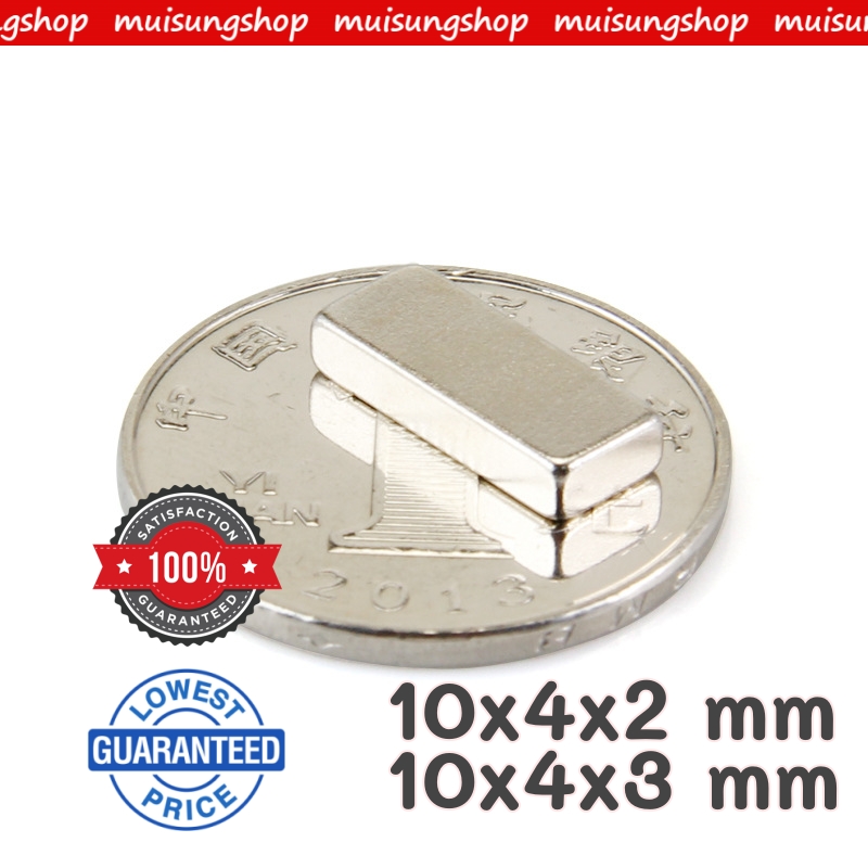 MUISUNGSHOP[2ชิ้น] ขนาด10*4*2/10*4*3 มม. แม่เหล็ก Neodymium แรงดูดสูง แม่เหล็กทดลองวิทยาศาสตร์ อุปกรณ์สำหรับงาน DIY