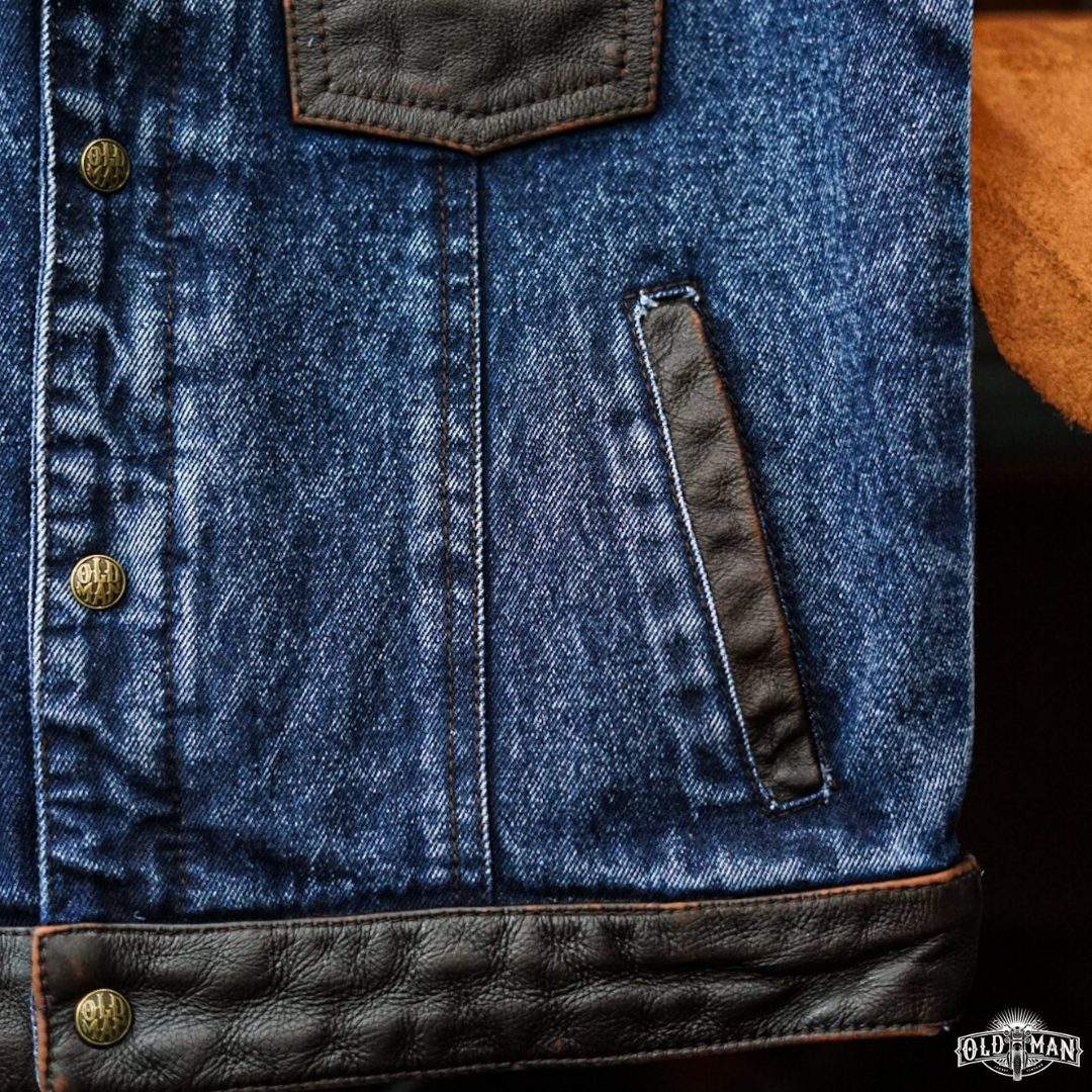 OLDMAN Vest 2101 หนังวัว Full Grain+ผ้ายีนส์