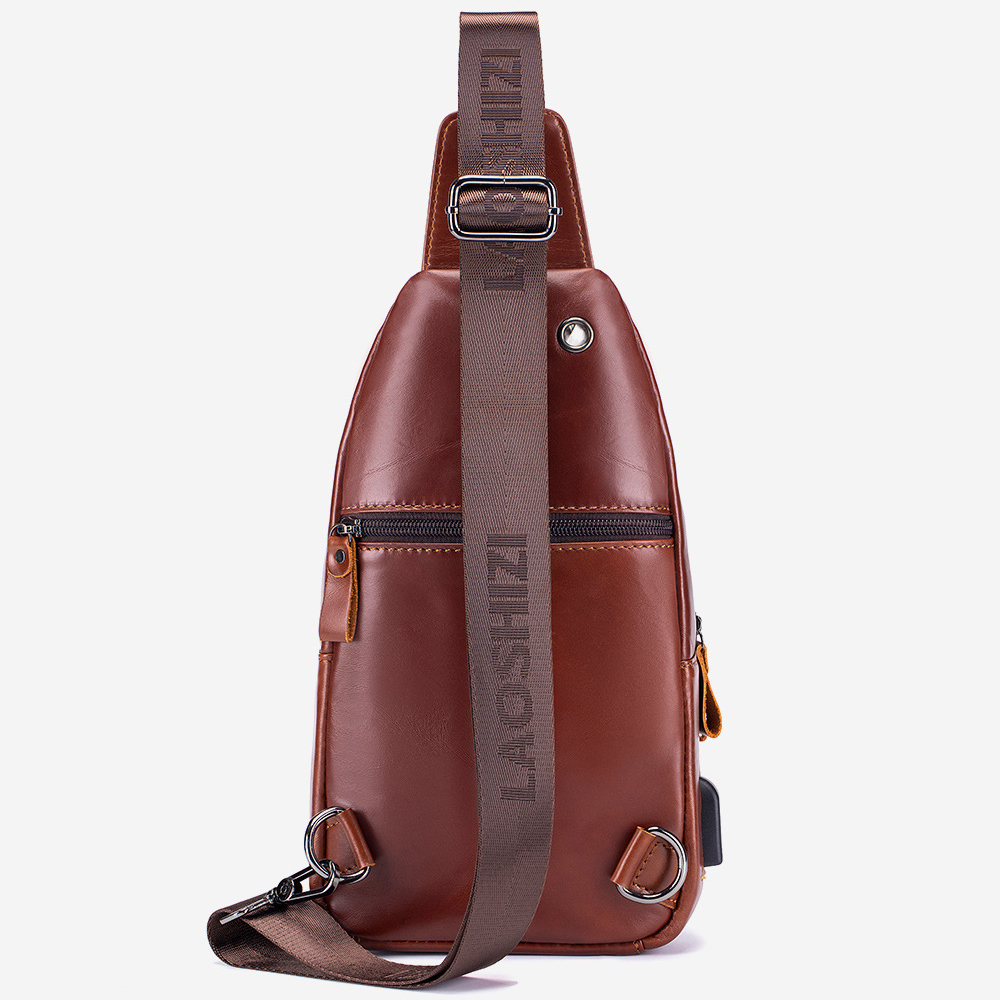 กระเป๋าคาดอกผู้ชาย หนังแท้100% พกพาสะดวก ใส่สมุด ใส่ iPad และของใช้ส่วนตัวได้ CODE:B077