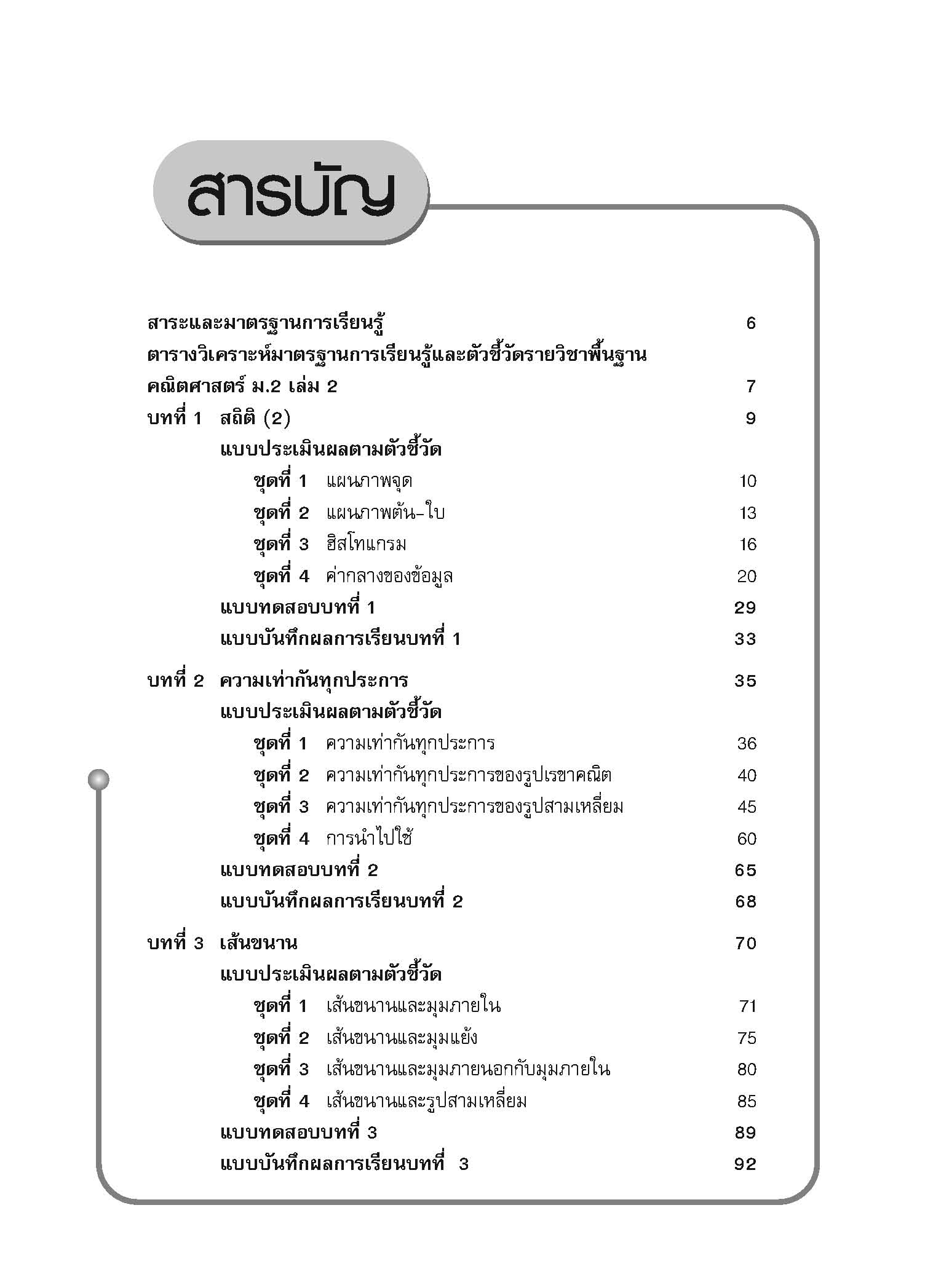 แบบประเมินผลตามตัวชี้วัด รายวิชาพื้นฐาน คณิตศาสตร์ ม.2 เล่ม 2