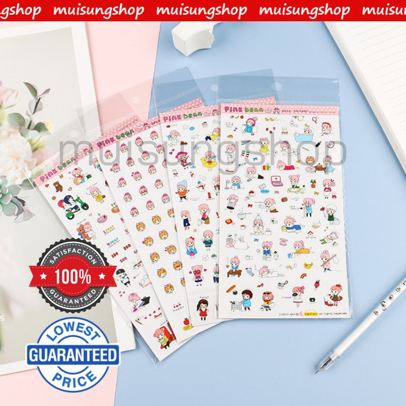 MUISUNGSHOP สติ๊กเกอร์ pink bean ลายการ์ตูน พร้อมส่งไทย
