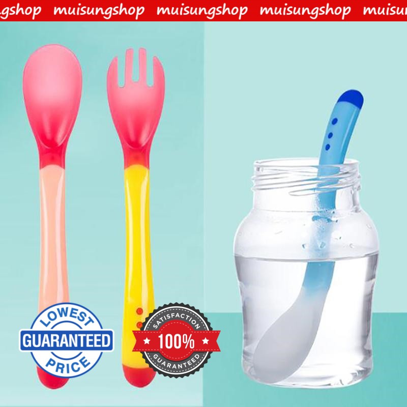 Muisungshop ช้อนป้อนอาหาร เปลี่ยนสีได้ ปลอดสาร BPA ปลายช้อนนิ่มไม่เป็นอันตราย มีสามสี