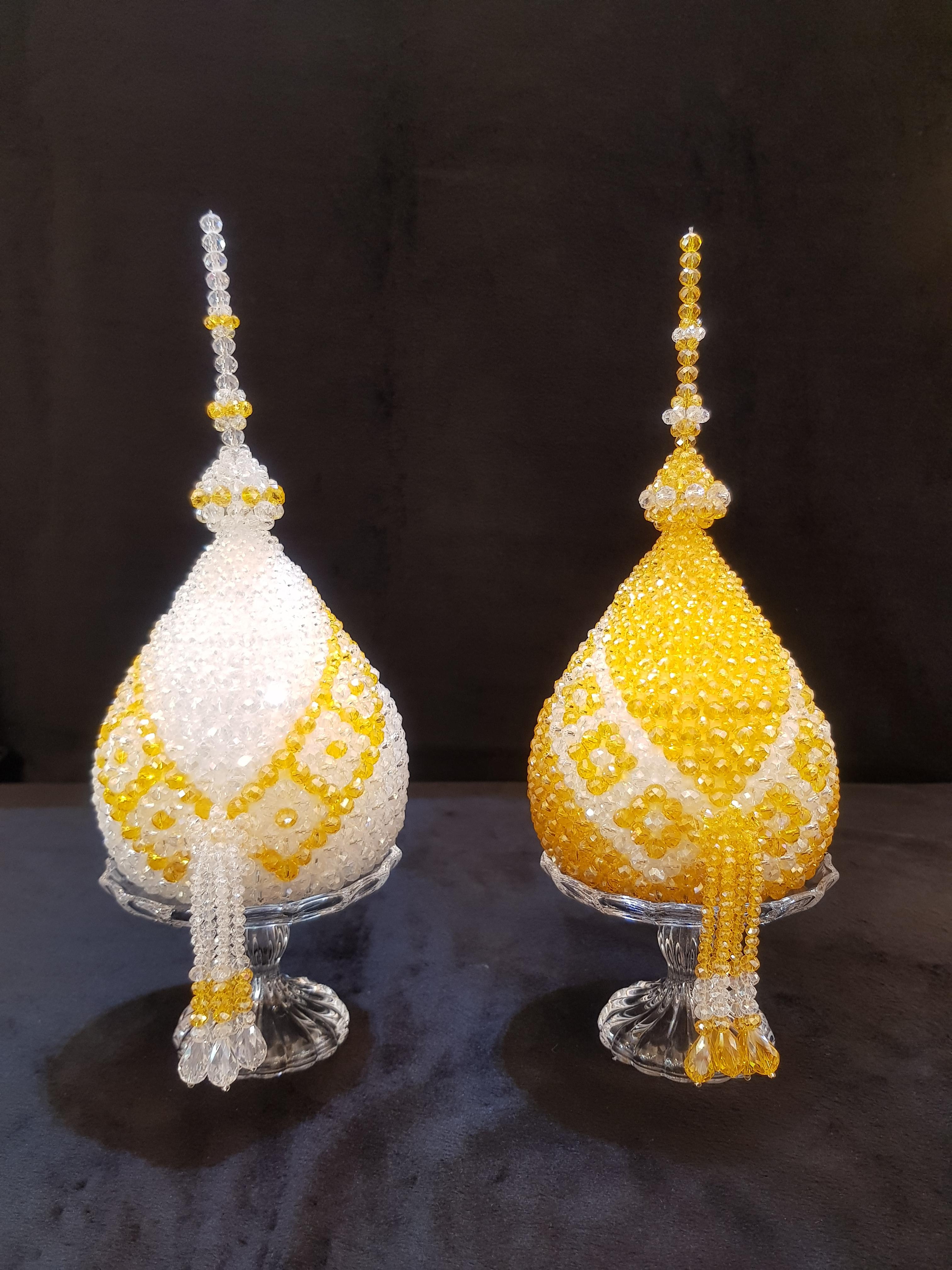 ชุดพุ่มเงินพุ่มทองคริสตัลไทยโบราณ แห่งสยามประเทศ พุ่มคริสตัลแท้ ขนาด 4.5 นิ้ว พร้อมพานคริสตัล